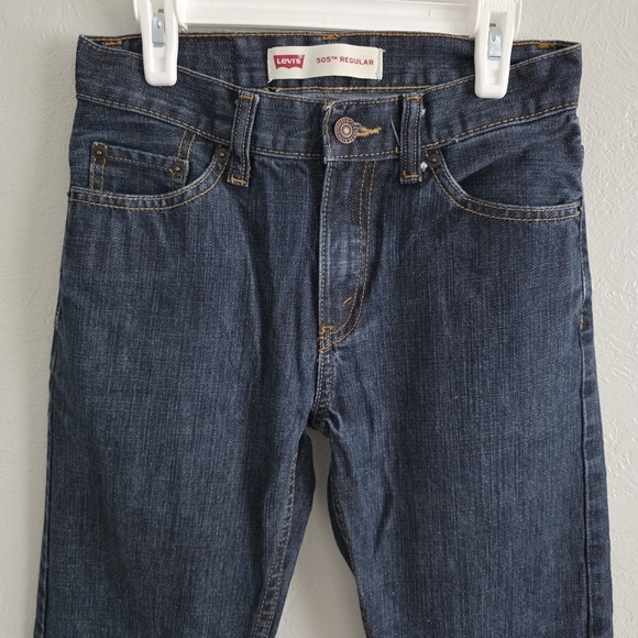 Levis Boys 505 Regular Dark Blue Denim Jeans Straight Leg Pants Size 14 Slim - Picture 2 of 11